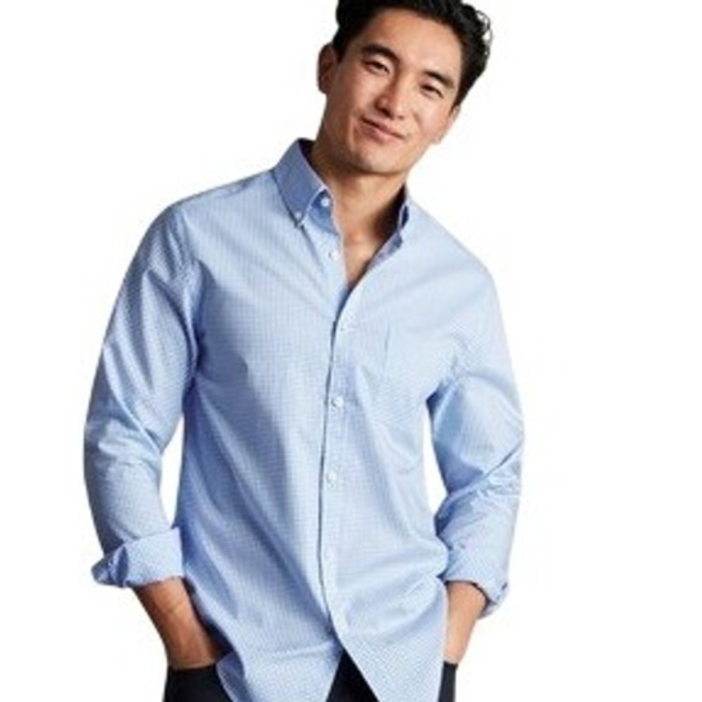 Charles Tyrwhitt Non-iron Stretch Poplin Shirt Mens size XXL Slim Fit Gingham
